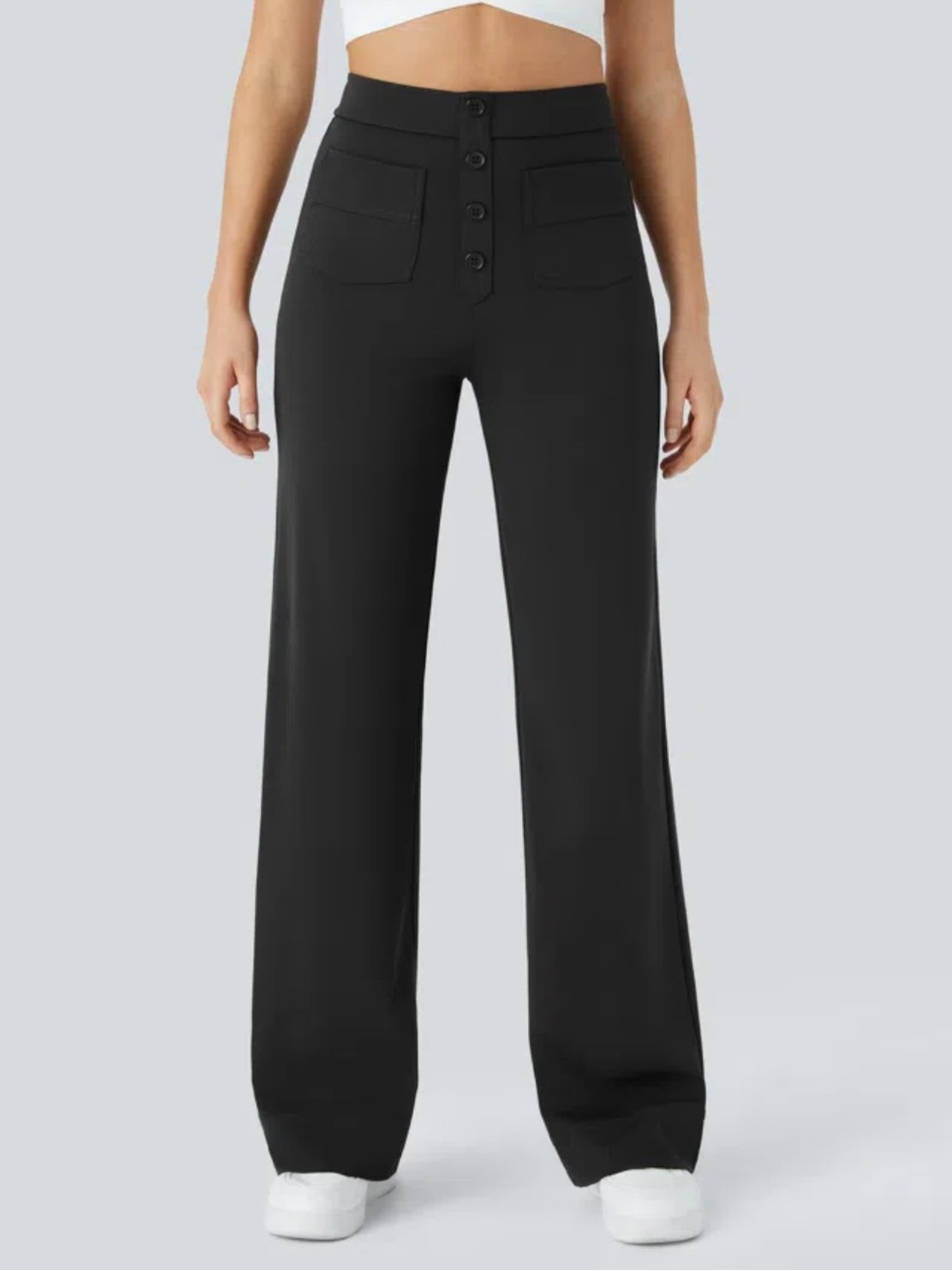 Halara Black DayStretch High Waisted Pockets Straight Leg Casual Pants Sm Petite